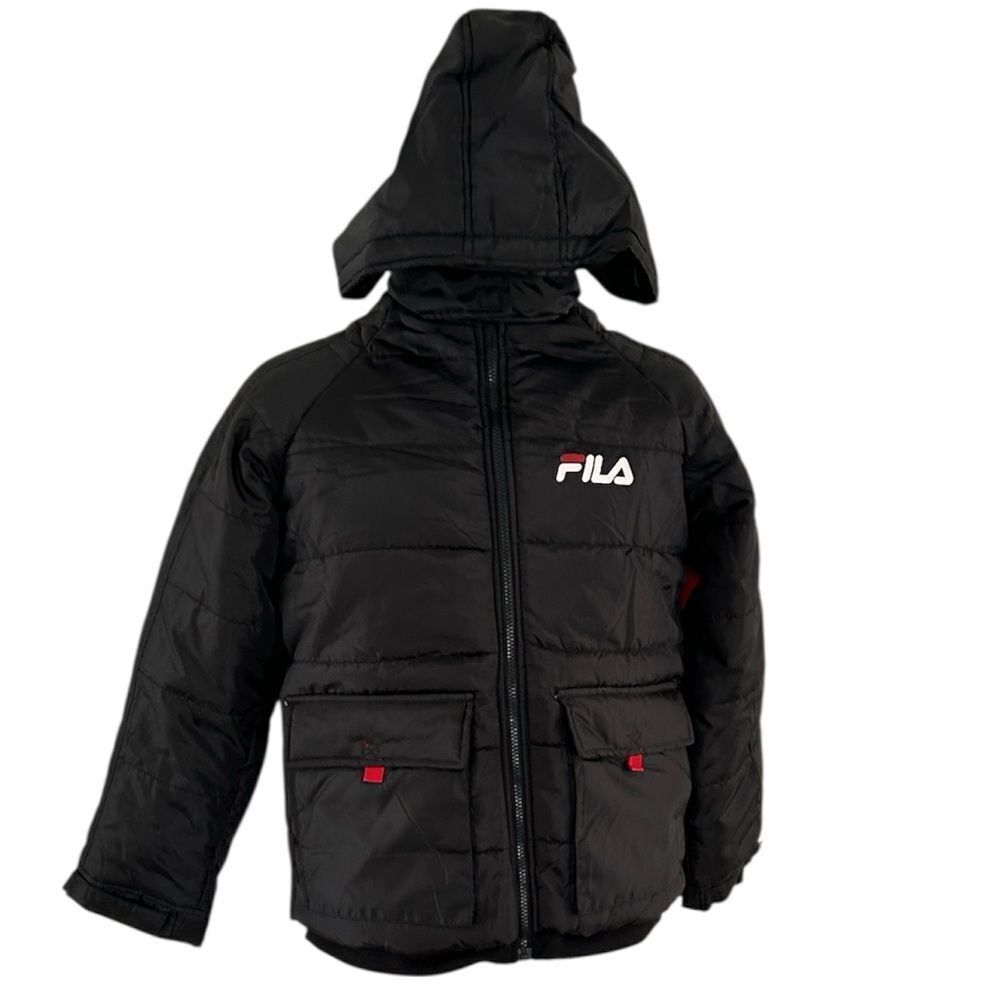 FILA Boys Puffer jacket with Hood, Black, Size Large 14/16, NWT